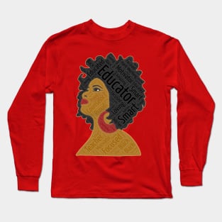 Black Teacher Educator Words in Afro Long Sleeve T-Shirt